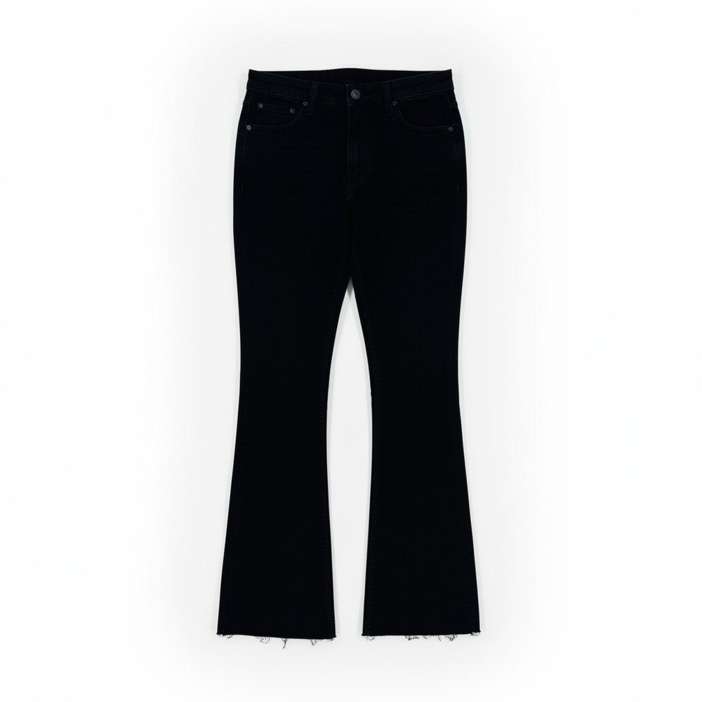 We The Free Flare Raw Hem Dark Wash Stretch Jeans High Rise Black Denim Size 27